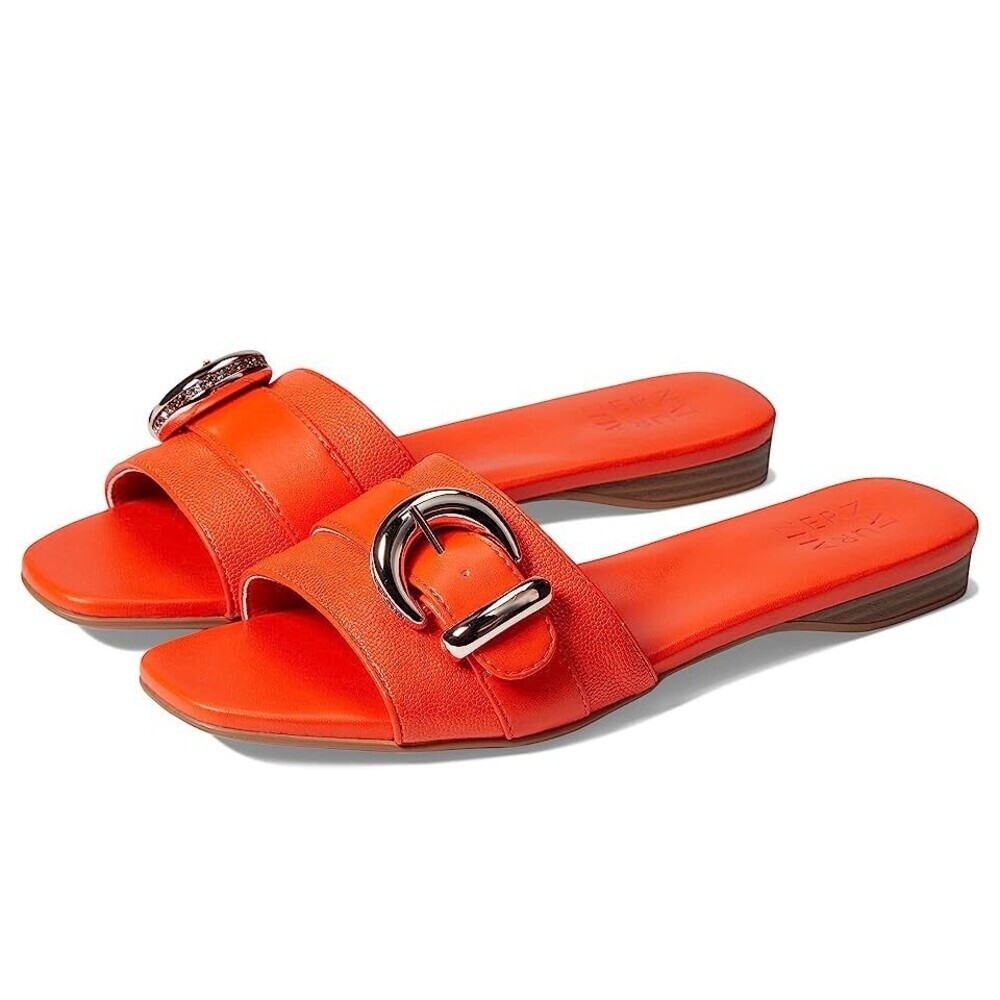 Naturalizer Santiago Sandals Womens US 7 Wide Orange Pop Leather Slide JOBB596